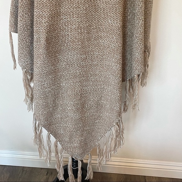 Torrid Fringe Lace Up Front V Neck Poncho Beige - Picture 6 of 8